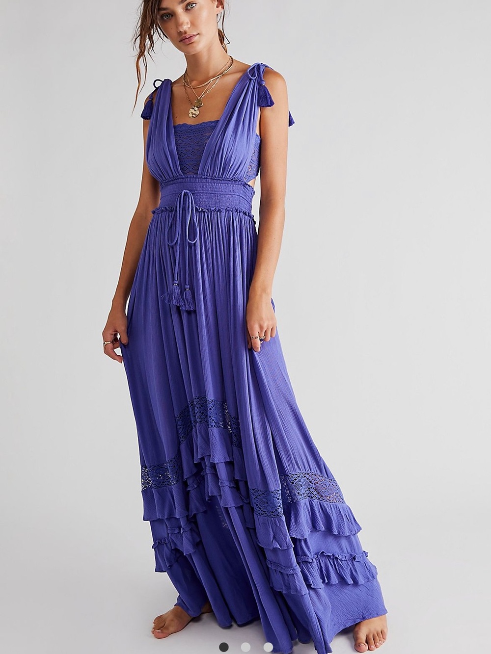 Free People Santa Maria Maxi dress Birdsong Blue Tie-Shoulder ruffled Maxi Dress